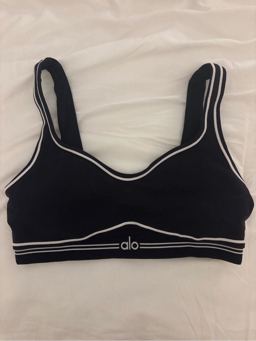 ALO Yoga Black Sports Bra with White Piping